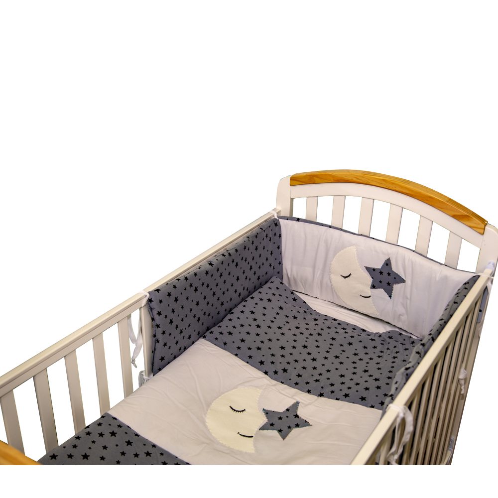 סט מצעים למיטת תינוק דגם ירח וכוכבים אפור לבן  Heny Deutch
